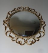 Vintage Convex Mirror Carved Scrolling Gilt Framed Round by Peerart Products Made In England