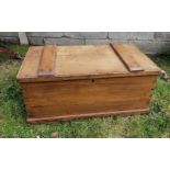 Antique Vintage wooden carpenters toolbox Large with metal handles and inset removable tray