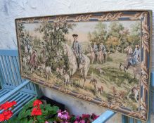 Vintage Very Large Woven Tapestry Hunting Scene Horses Hounds Beaters