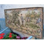 Vintage Very Large Woven Tapestry Hunting Scene Horses Hounds Beaters