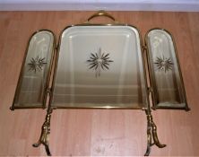 Antique brass 3 panel Mirrored Firescreen Fire Screen Beveled Edged 2 Hinged Panels