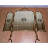 Antique brass 3 panel Mirrored Firescreen Fire Screen Beveled Edged 2 Hinged Panels