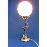 Vintage Art Deco Lamp with Opal/Opaque Globe Shade and Chrome Female Base