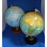 2 World Globes One By PHILLIES STEREO-RELIEF GLOBE George Philip & Son Ltd London