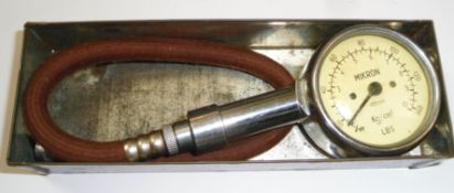 Vintage Tyre Pressure Gauge with Flexible Hose and Tin Box