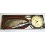 Vintage Tyre Pressure Gauge with Flexible Hose and Tin Box