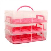 (G81) Pink 3 Tier 36 Cupcake Plastic Carrier Holder Storage Container Dimensions: 35 x 26 x 27...