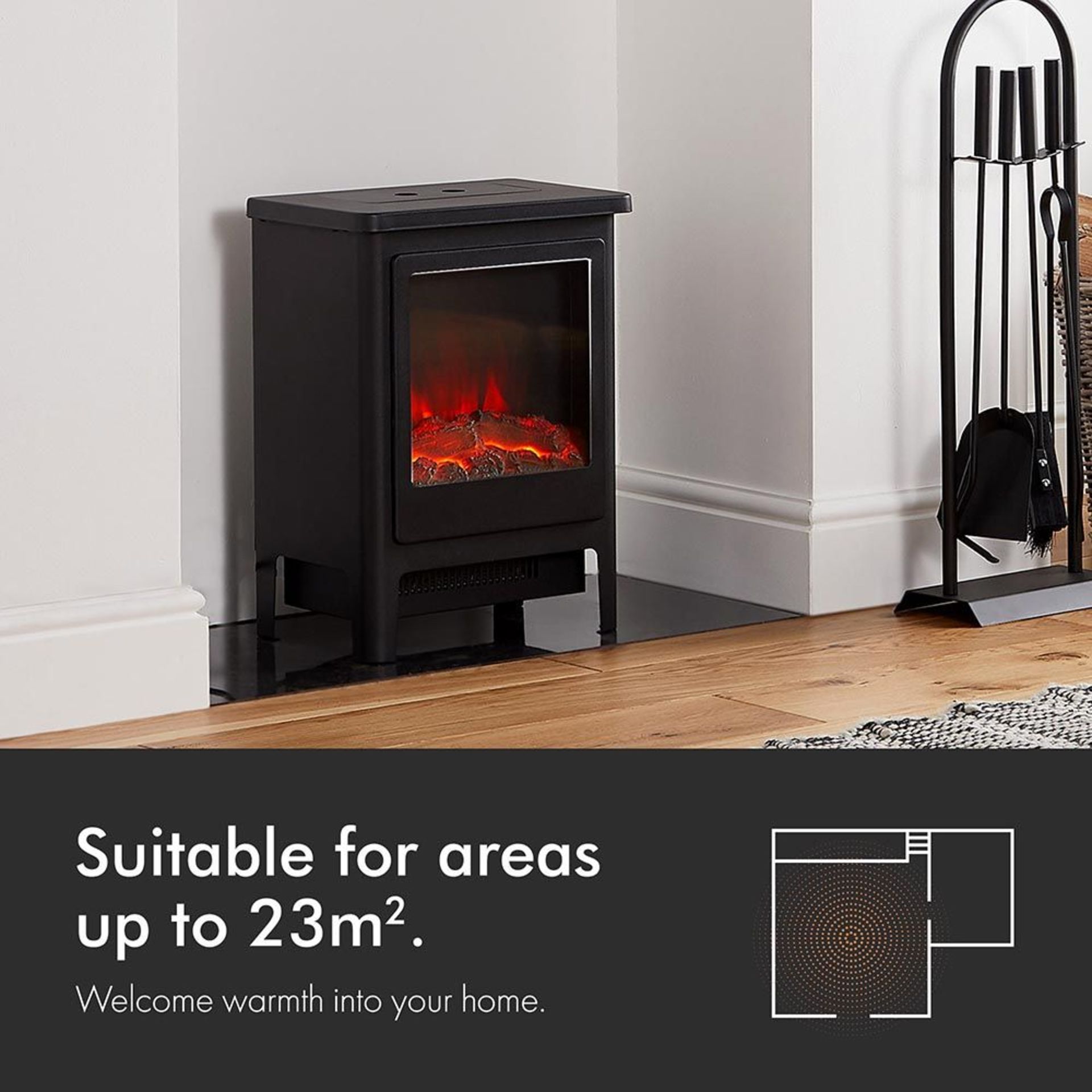 (AP243) 1900W Contemporary Stove Heater The large window displays a realistic LED log fire F...