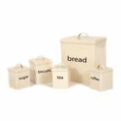 (G97) 5pc Cream Kitchen Canister Set Bread Biscuits Tea Sugar Coffee Made From Durable Steel w...