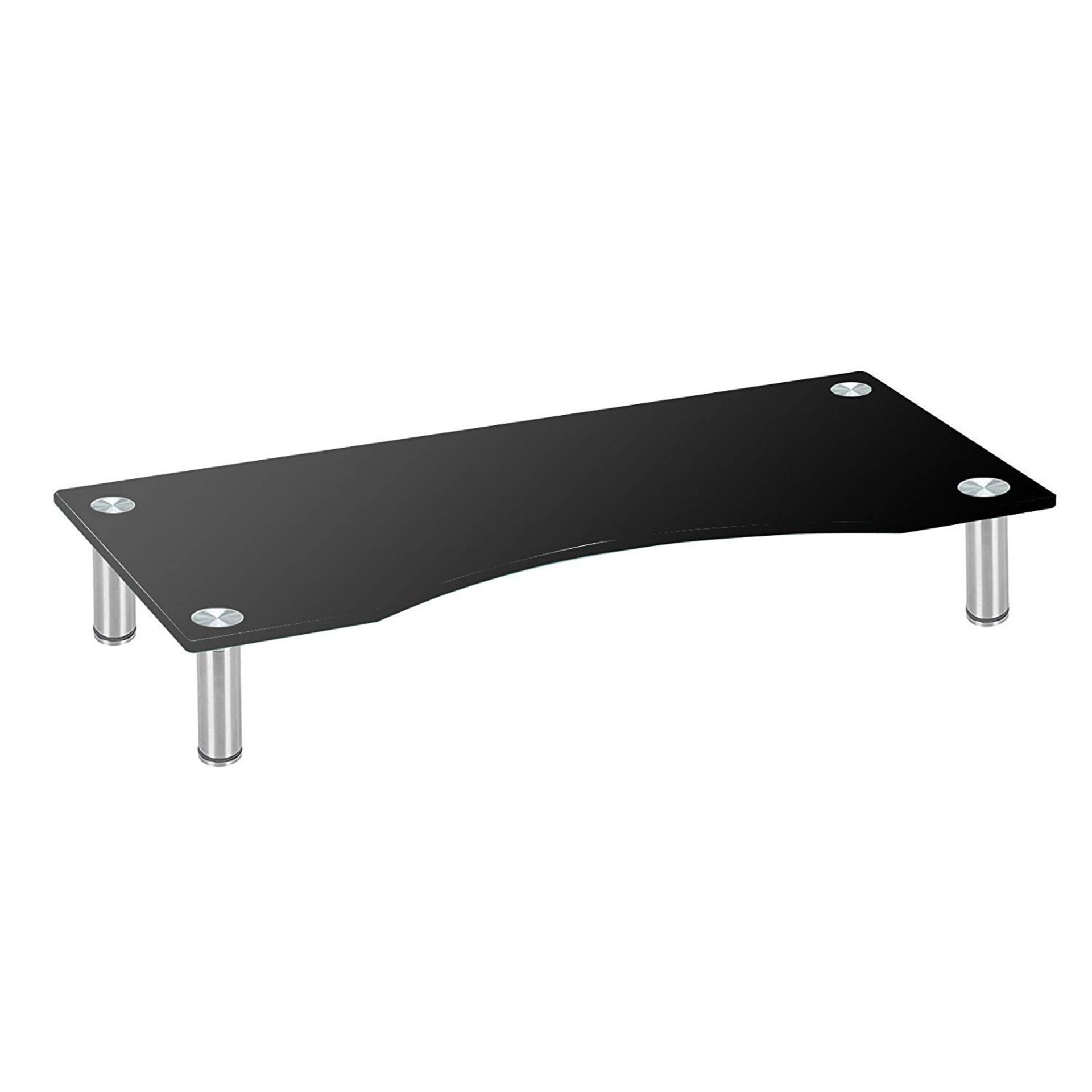 (LF237) Black Glass Monitor PC TV Stand Riser Adjustable Height Desk The use of a monitor st... - Image 2 of 2