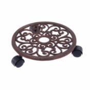 (LF127) 12" Cast Iron Plant Flower Pot Mobile Mover Trolley Stand Diameter: 30cm Weight Capac...