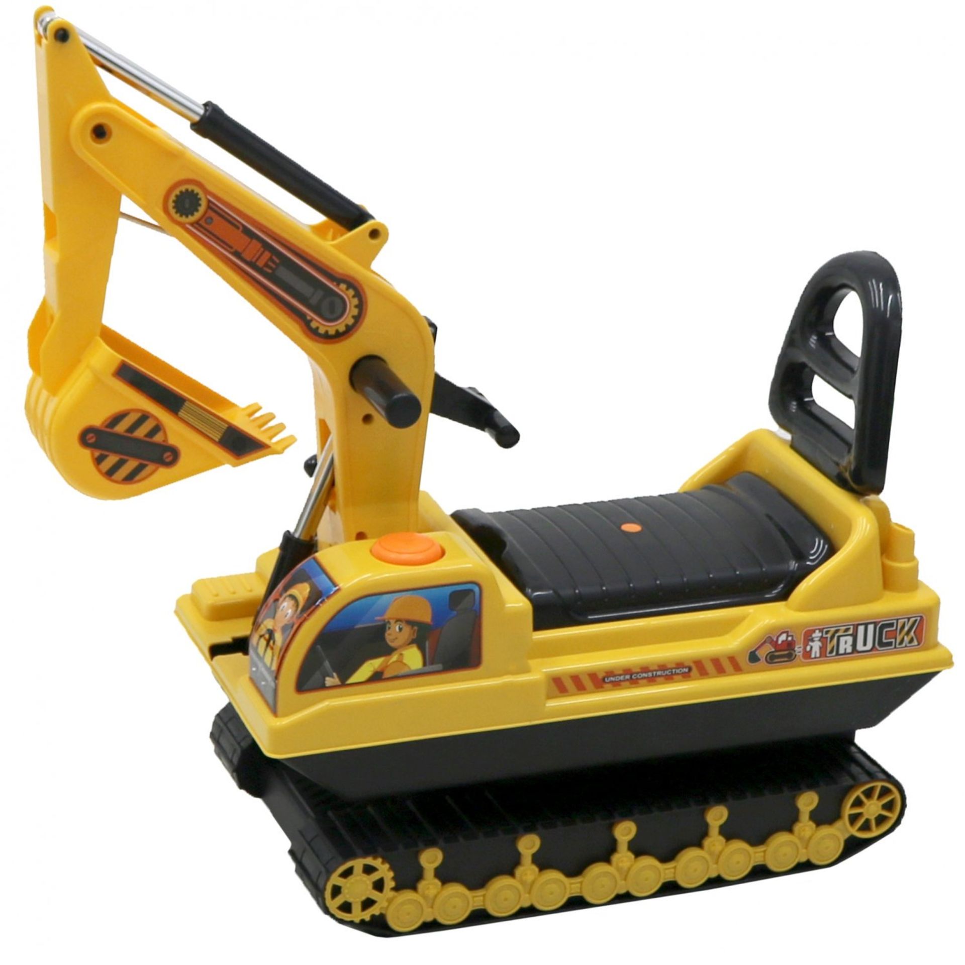 (G27) Childrens Ride On Push Along Yellow Mini Digger Bucket Excavator Dimensions: 78 x 26.5 x...