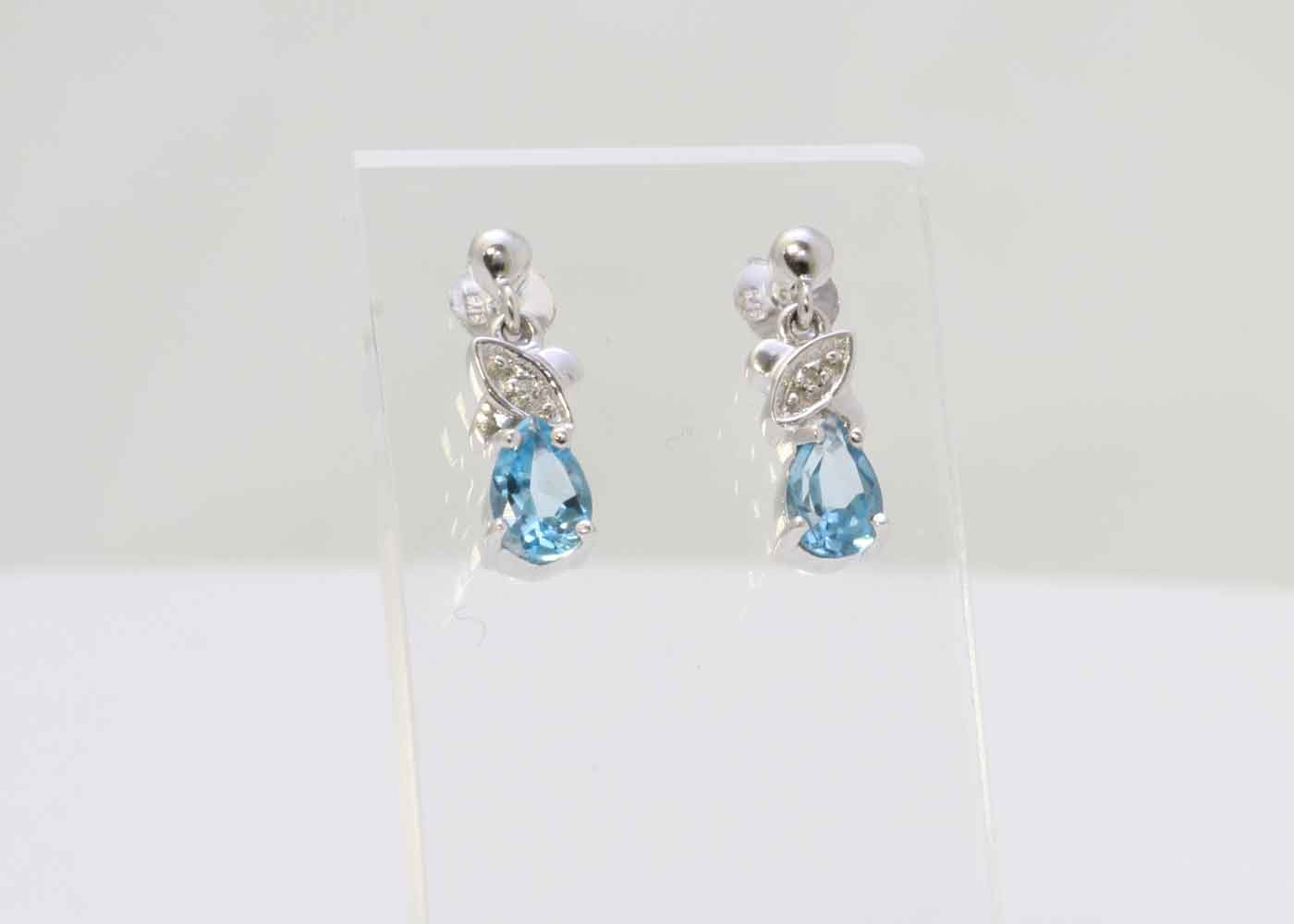 9ct White Gold Diamond And Blue Topaz Earrings - Image 3 of 4