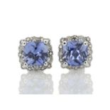 9ct White Gold Created Ceylon Sapphire Diamond Earrings