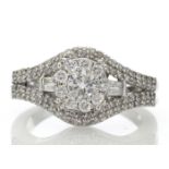 9ct White Gold Round Cluster Claw Set Diamond Ring 1.00 Carats
