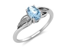 9ct White Gold Diamond And Oval Shape Blue Topaz Twist Ring