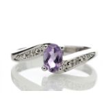 9ct White Gold Amethyst Diamond Ring 0.01 Carats