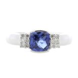 9ct White Gold Created Ceylon Sapphire Diamond Ring 0.08 Carats