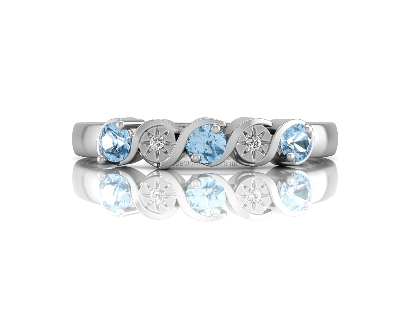 9ct White Gold Semi Eternity Diamond And Blue Topaz Ring 0.01 Carats - Image 4 of 4