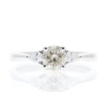 18ct White Gold Three Stone Claw Set Diamond Ring (0.59) 0.75 Carats