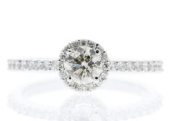 18ct White Gold Single Stone Halo Set With Stone Set Shoulders Diamond Ring (0.25) 0.52 Carats