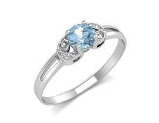 9ct White Gold Fancy Cluster Diamond And Blue Topaz Ring 0.01 Carats