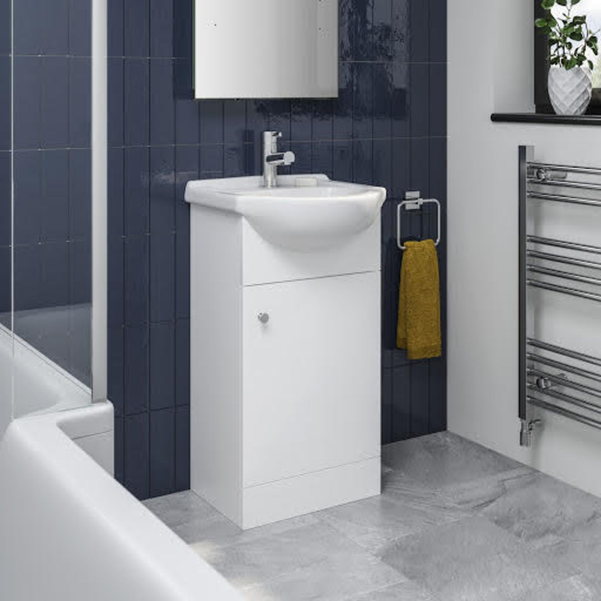 PALLET TO CONTAIN X 6 NEW & BOXED 410mm Quartz White Basin Vanity Unit- Floor Standing. RRP £2...