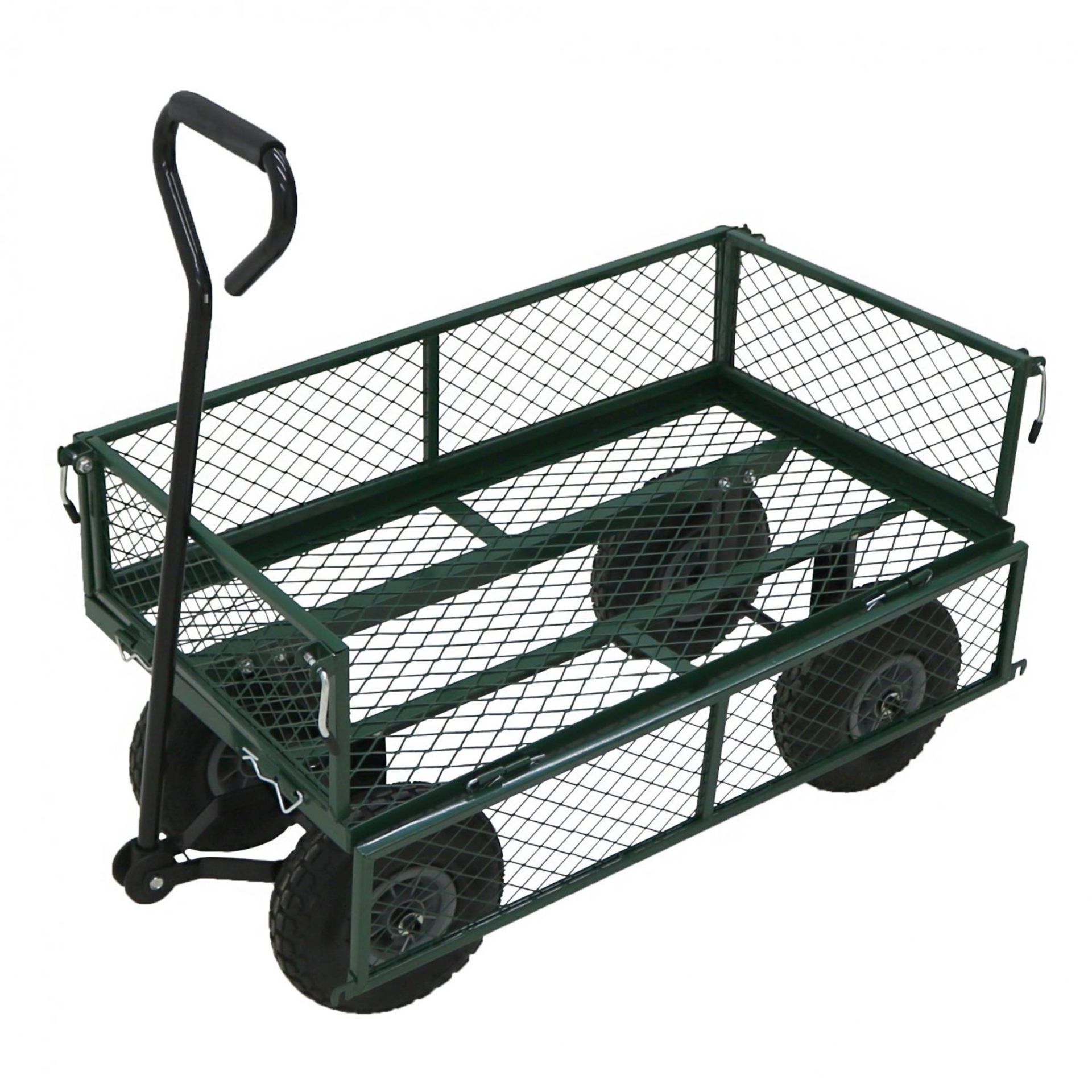 (F4) Heavy Duty Metal Gardening Trolley - Green Trailer Cart Handle For Pulling And Removable ...