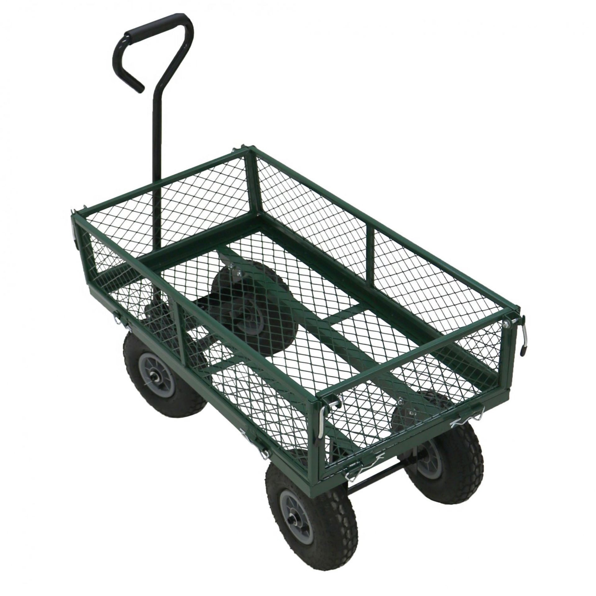 (F4) Heavy Duty Metal Gardening Trolley - Green Trailer Cart Handle For Pulling And Removable ... - Image 3 of 3