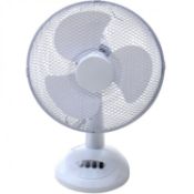 (F19) 12" Oscillating White Desk Top Fan 3 Speed Push Button Speed Control Cable Length Appro...