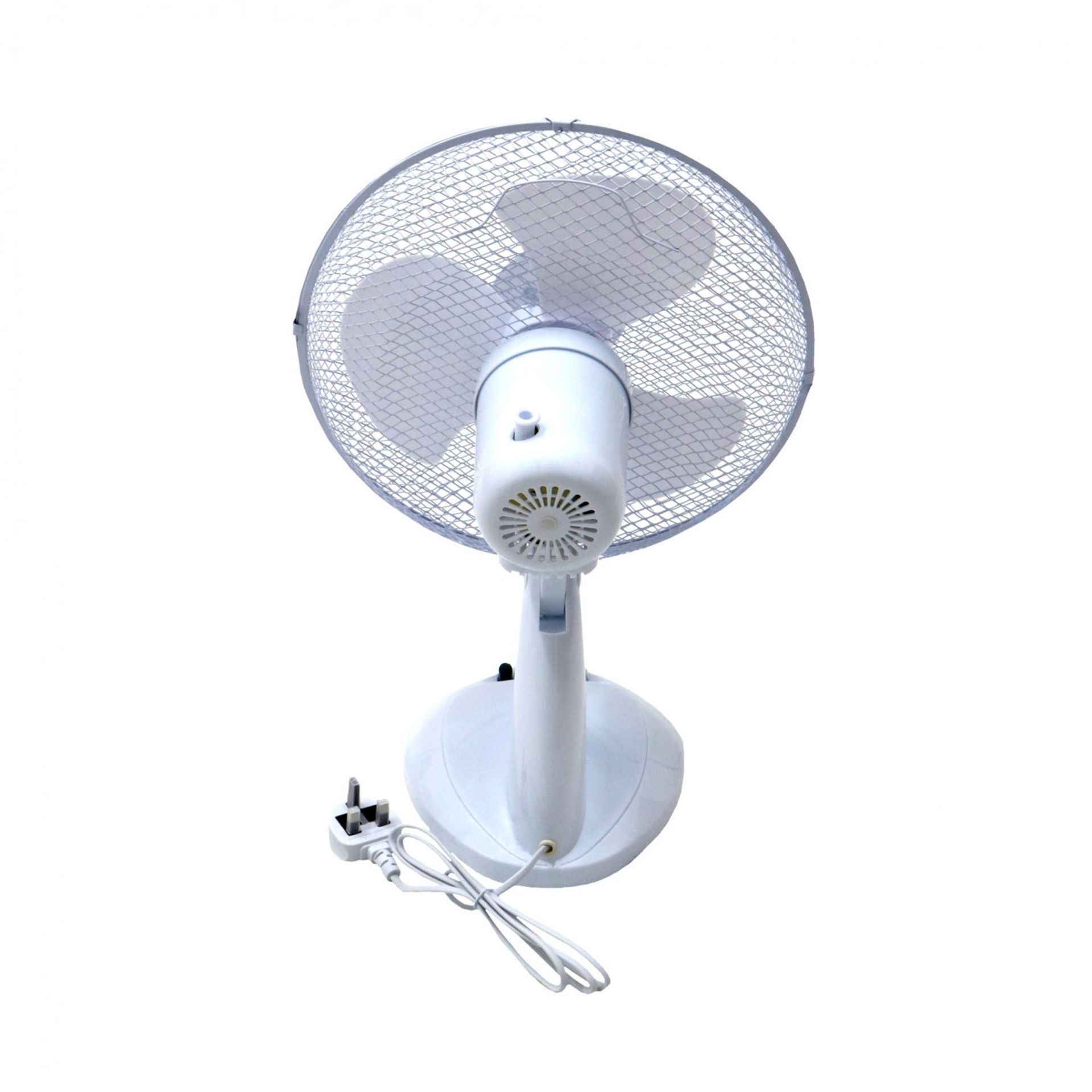 (F19) 12" Oscillating White Desk Top Fan 3 Speed Push Button Speed Control Cable Length Appro... - Image 3 of 3
