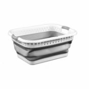 (F18) Grey and White - Pop Up Collapsible Plastic Washing Laundry Basket Dimensions: 53 x 39 x...