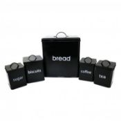 (RL117) 5 Piece Black Kitchen Canister Set Bread Biscuits Tea Sugar Coffee Add some style to...