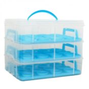 (F82) Blue 3 Tier 36 Cupcake Plastic Carrier Holder Storage Container Dimensions: 35 x 26 x ...