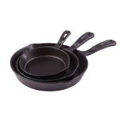 (L17) Set of 3 Cast Iron Non Stick Skillet Frying Cooking Pans Dimensions: 6" , 8" & 10" High...