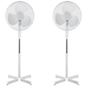 (L35) 2 x 16 Electrical Oscillating Electric Fans 3 Speed Push Button Speed Control Cable Len...