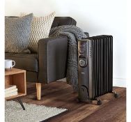 (HZ95) 11 Fin 2500W Oil Filled Radiator - Black 3 power settings (1000/1500/2500) and adjustab...