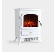 (TD70) Electric Stove Heater with Log Burner Flame Effect – 1850W, white – Freestanding Fi...