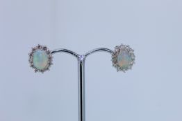 18ct Hallmark Yellow Gold Opal And Diamond Stud Earrings