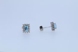 9ct White Gold Topaz And Diamond Stud Earrings