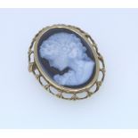 9k Yellow Gold Jasper Portrait Cameo Broach Or Pendant