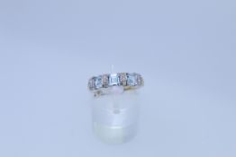 9ct Hallmarked Aqua Marine And Diamond Ring