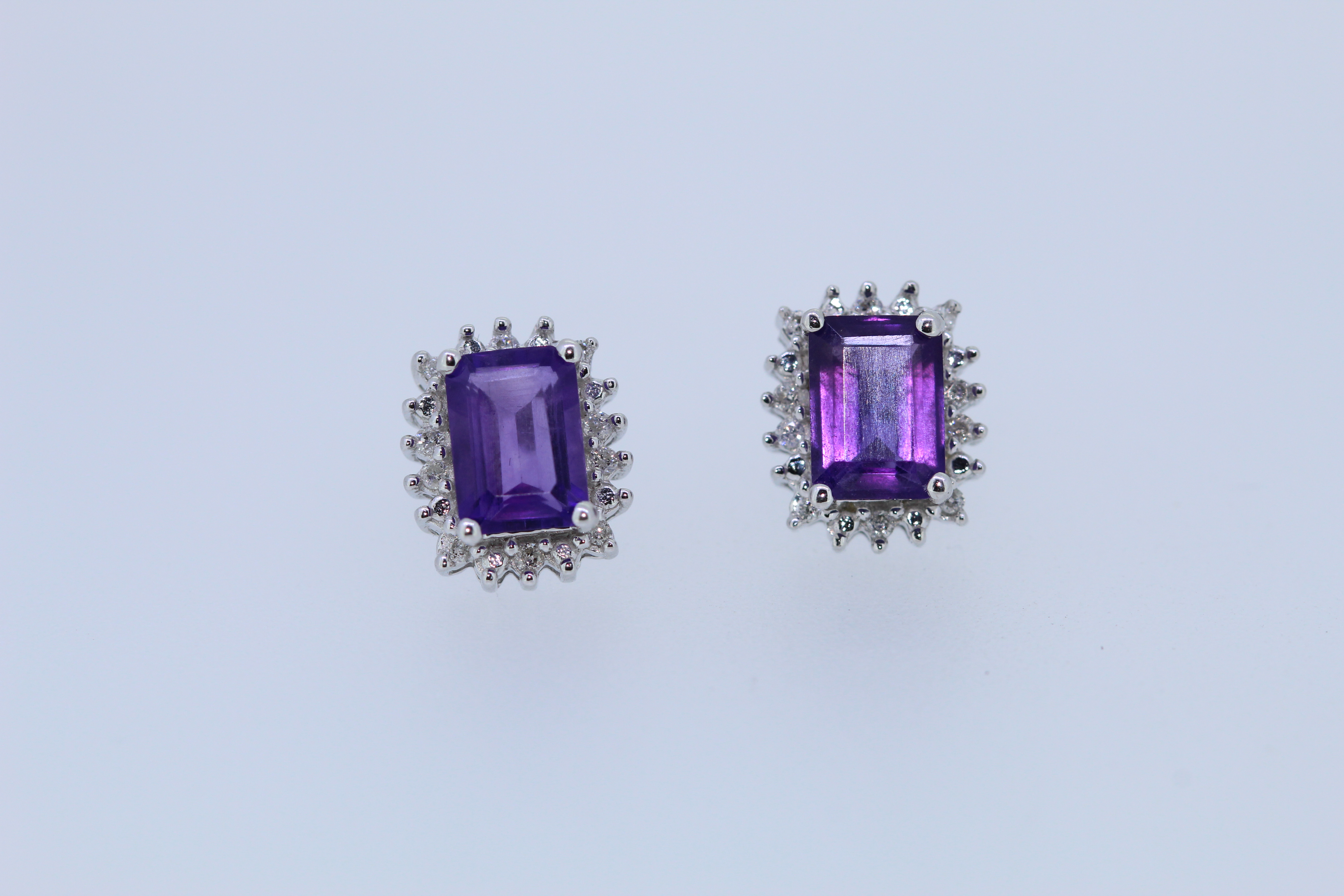 9ct White Gold Amethyst And Diamond Stud Earrings - Image 4 of 4