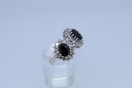 18ct Hallmark White Gold Sapphire And Diamond Double Cluster Ring