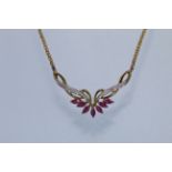 9k Yellow Gold Ruby And Diamond Necklace