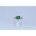 14ct Hallmark Yellow Gold Emerald And Diamond Ring