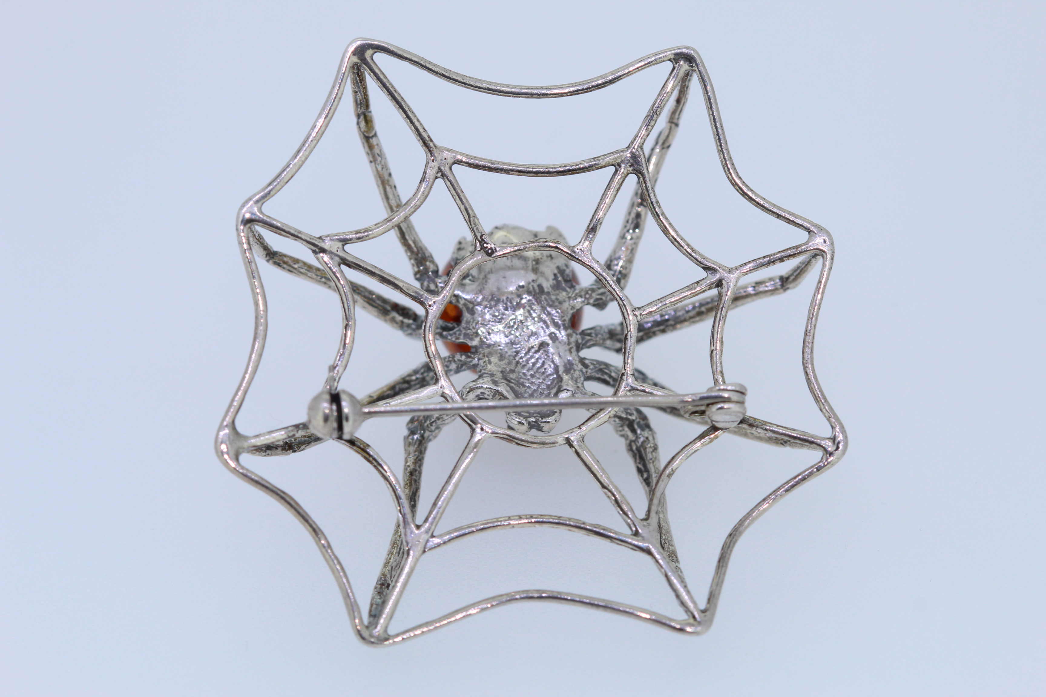 Stamped 925 Silver Natural Amber Large Spider Broach - Image 4 of 4