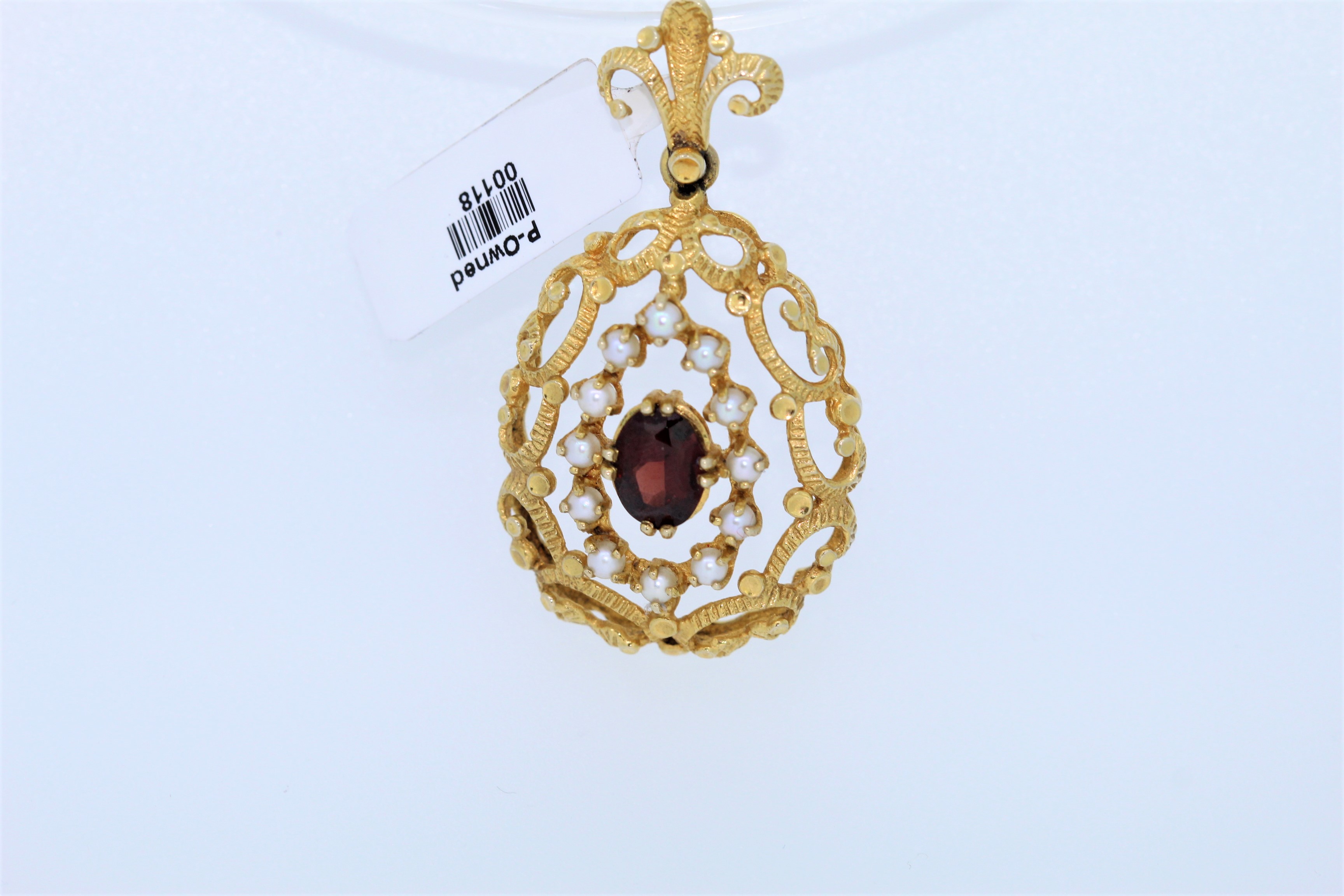 9k Yellow Gold Vintage Garnet And Seed Pearl Pendant - Image 4 of 4
