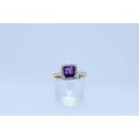 9ct Yellow Gold Amethyst And Diamond Ring