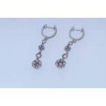 14ct Hallmark White Gold Diamond Set Drop Earrings